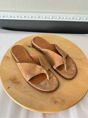 Chie Mihara Tan Suede Toe-Loop Slide Sandals